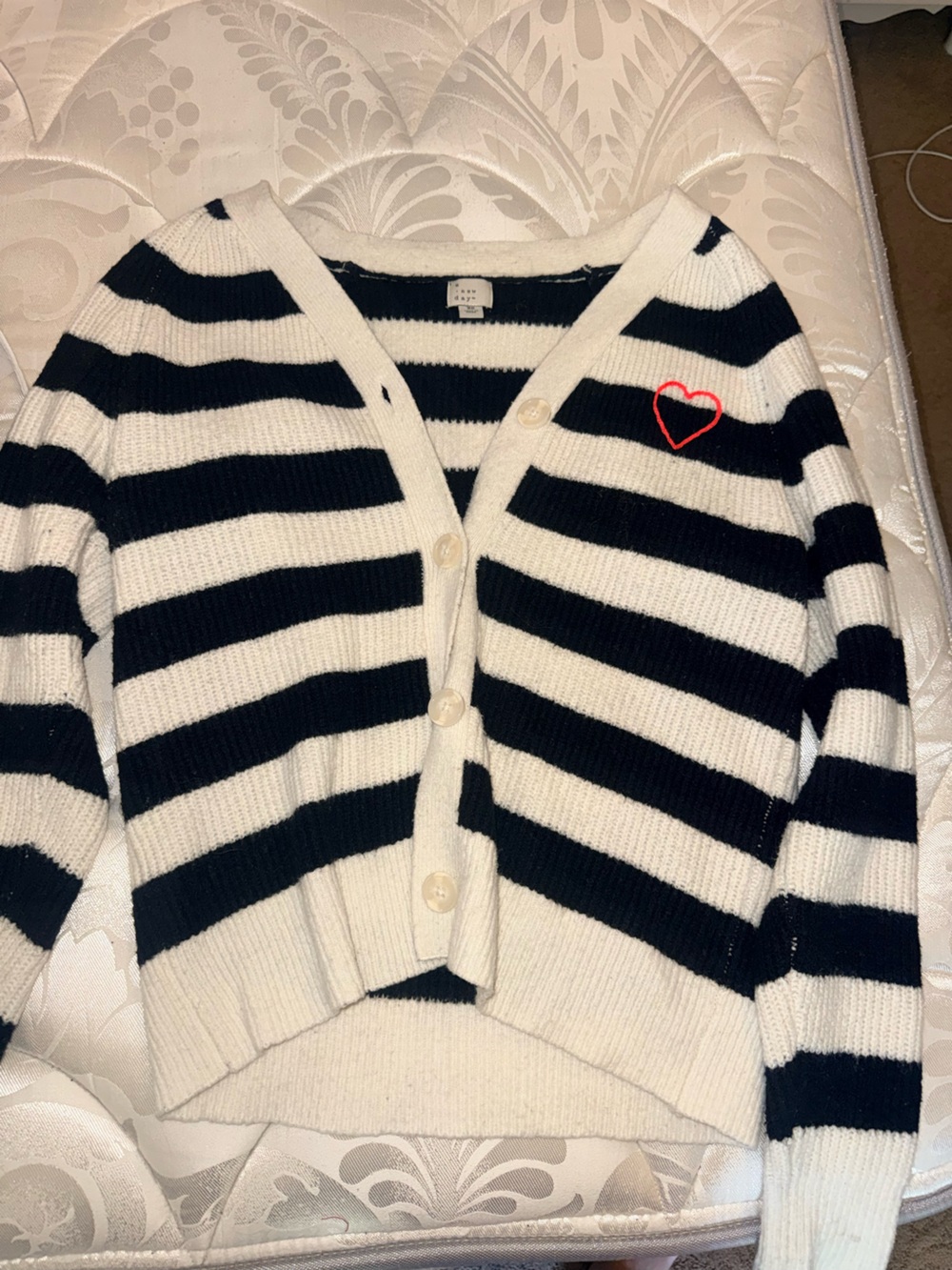 a new day Black and White Striped V-Neck Cardigan